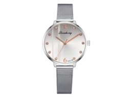 Relógio de Pulso Feminino de Quartzo com Cinto de Malha e Escala Strass Moda Branco