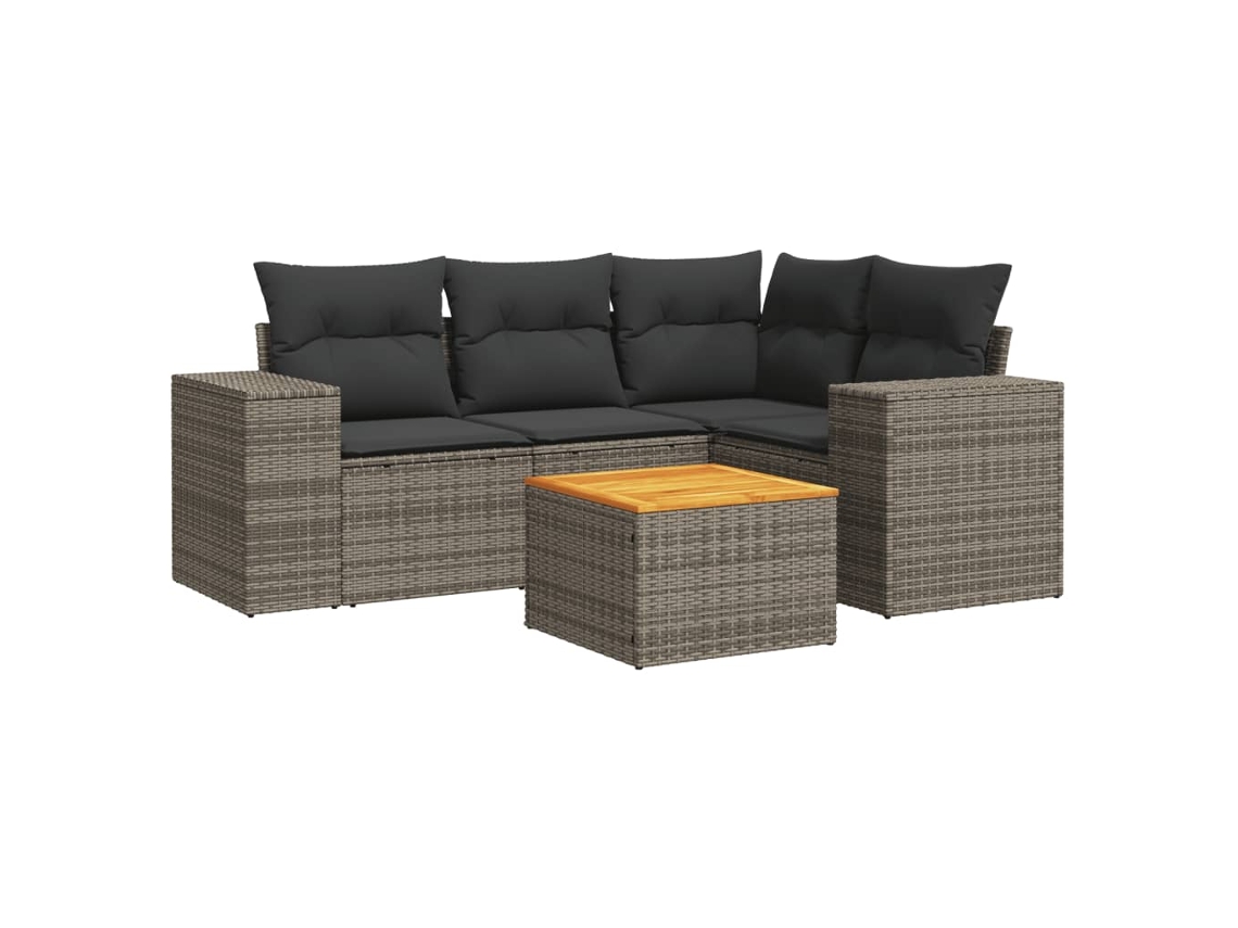 Conjunto de 5 Sofás de Jardim com Almofadões Vime Pe Cinzento MAISON EXCLUSIVE (5 pcs)