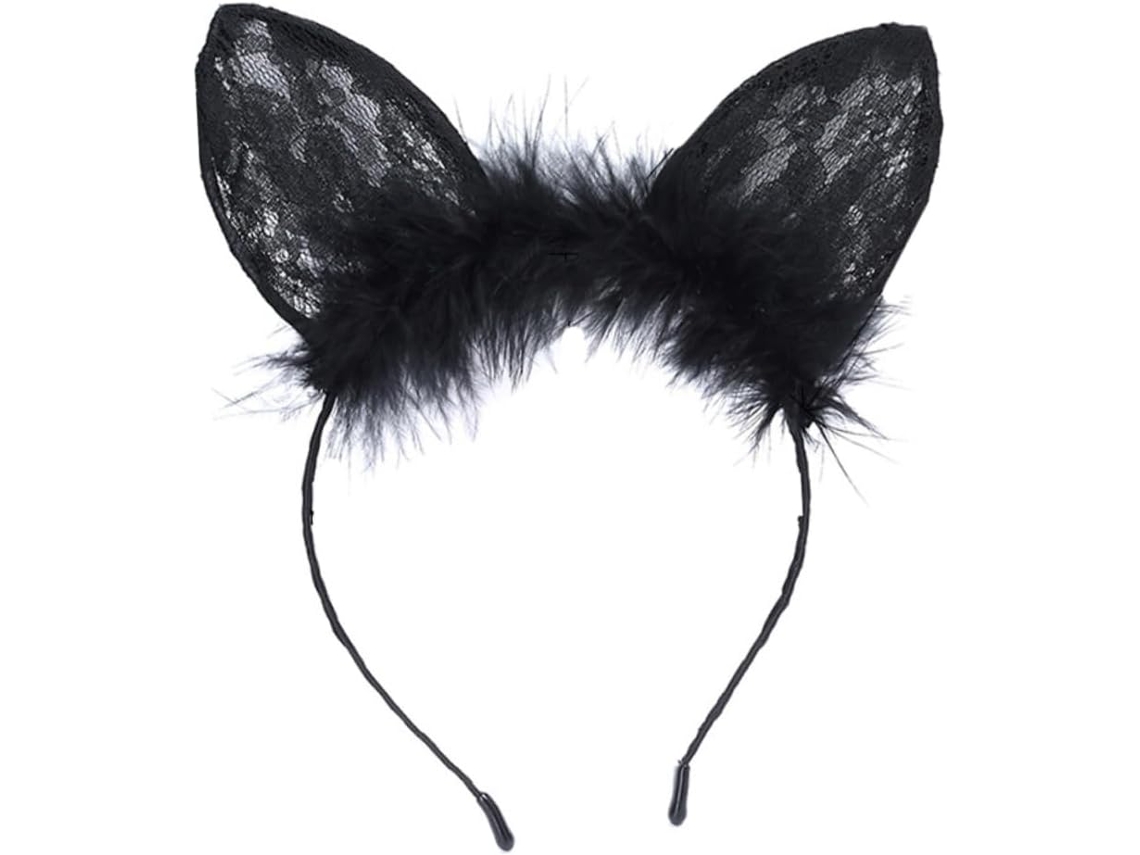 Tiara Feminina Com Orelhas De Gato Em Renda - Acessório De Cabelo Criativo