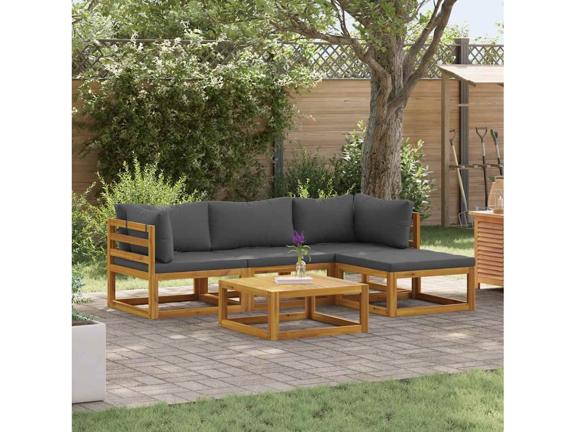 Vidaxl 5 Pcs Conj. Lounge Jardim C/ Almofadões Madeira Acácia Maciça