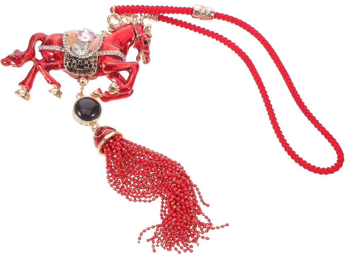 Pingente Cavalo Vermelho Metálica Strass Decoração Pendurar Amuleto Portátil Chinês 2026 Festival Primavera GOKOCO