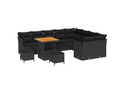 Conjunto 12 Sofá De Jardim Vidaxl Preto Vime Pe (80 X 80 X 71 Cm)