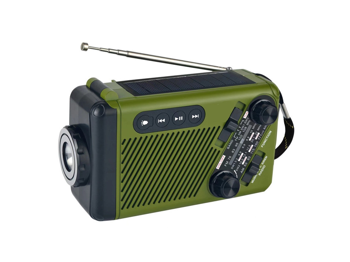 Rádio Solar AQUAFORGE, am/fm de emergência com manivela e lanterna, verde