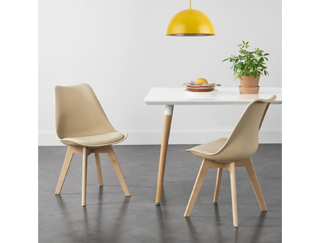 Conjunto de Cadeiras de Jantar [EN.CASA] Bege (Couro sintético, Faia - 81 x 49 x 57 cm)