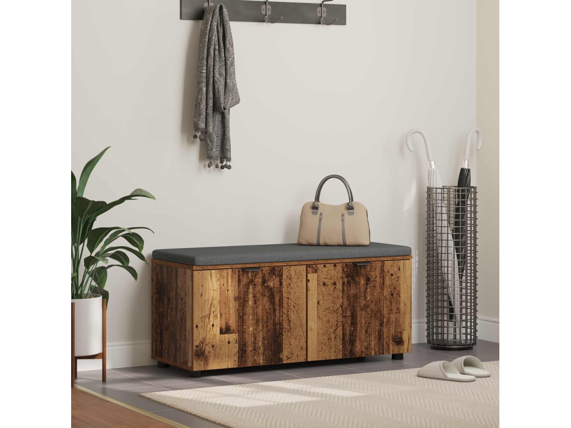 Vidaxl Banco De Hall Com Almofada Madeira Antiga 100 X 38 X 46 Cm