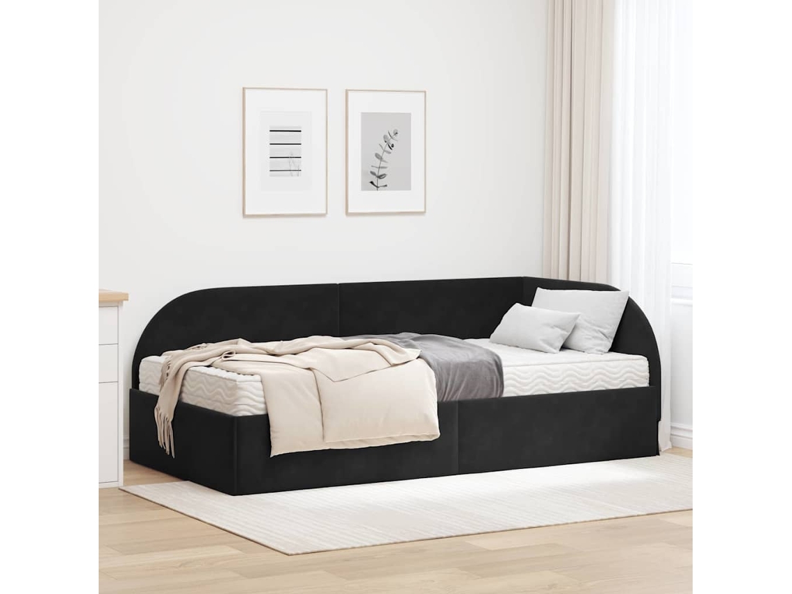 Vidaxl Estrutura De Cama De Canto Com Colchão 2 Unid. Preto Veludo