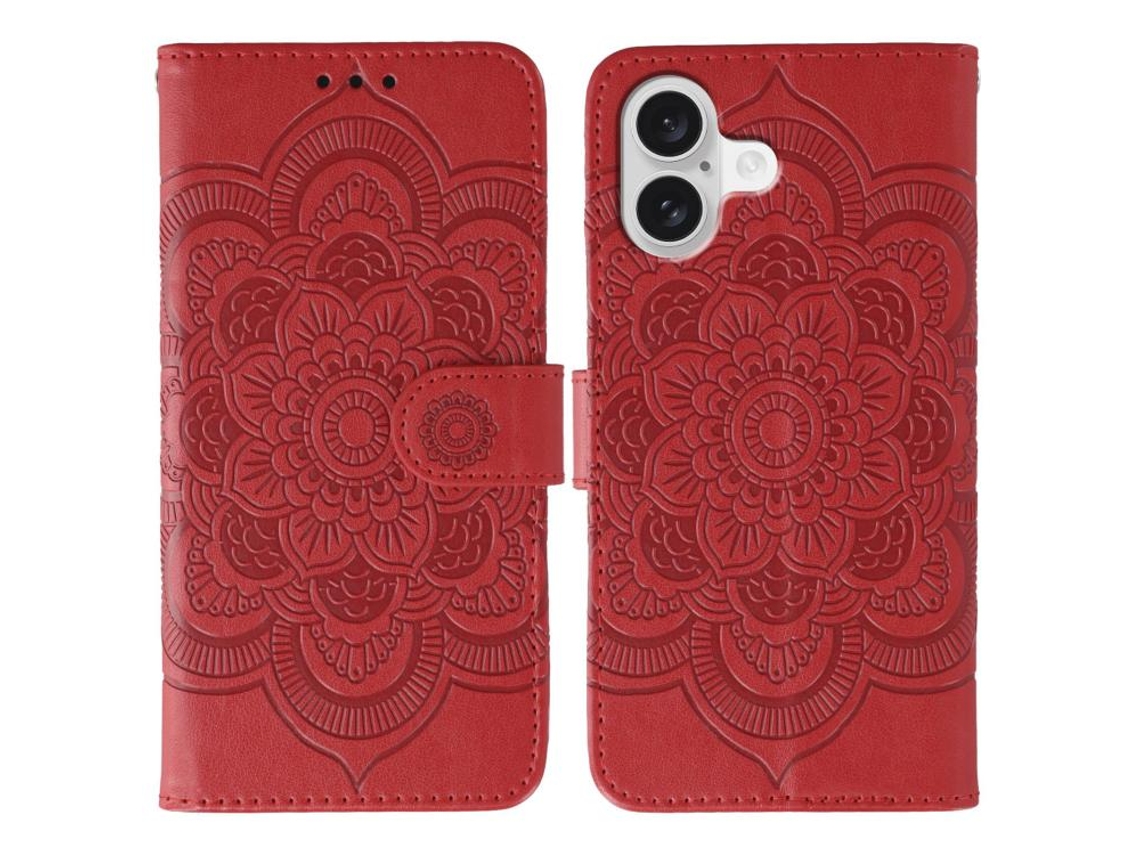 Capa Para Iphone 17 Em Couro Com Estampa De Mandala Solar Em Relevo.