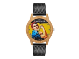 Relógio unissex para casal com mostrador feminino, pulseira de silicone, quartzo, preto.
