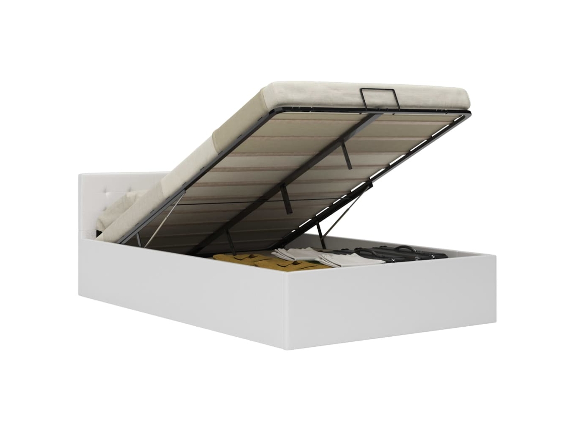 Cama Hidráulica C/ Arrumação 140x200cm Couro Artificial Branco