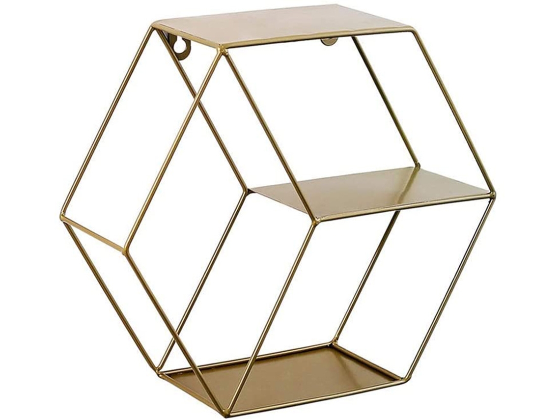 VYLARA Design Geométrico Rústico, Estante De Metal Para Montagem Na Parede, Prateleira Flutuante Hexagonal Que Valoriza Interiores Vintage Ou Tradicionais, O