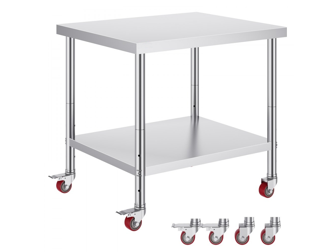 Mesa De Trabalho Inox 91x76x86 Cm Com Rodas E Freio Para Restaurantes E Clínicas Tekmaquinas