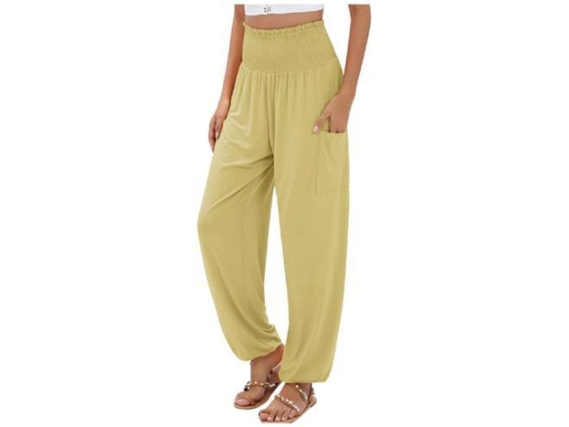 2026 calças Harem de Yoga de Cintura Alta Boho para Mulher com Bolsos L Amarillo