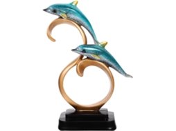 Estatueta De Golfinho Azul Claro Em Resina, Ornamento Decorativo Elegante E Artesanal Para Mesa.