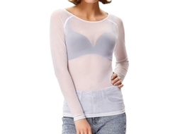 Blusa Transparente De Manga Longa Sem Costuras Para Mulheres Com Modelador De Braços Malha Casual Branco