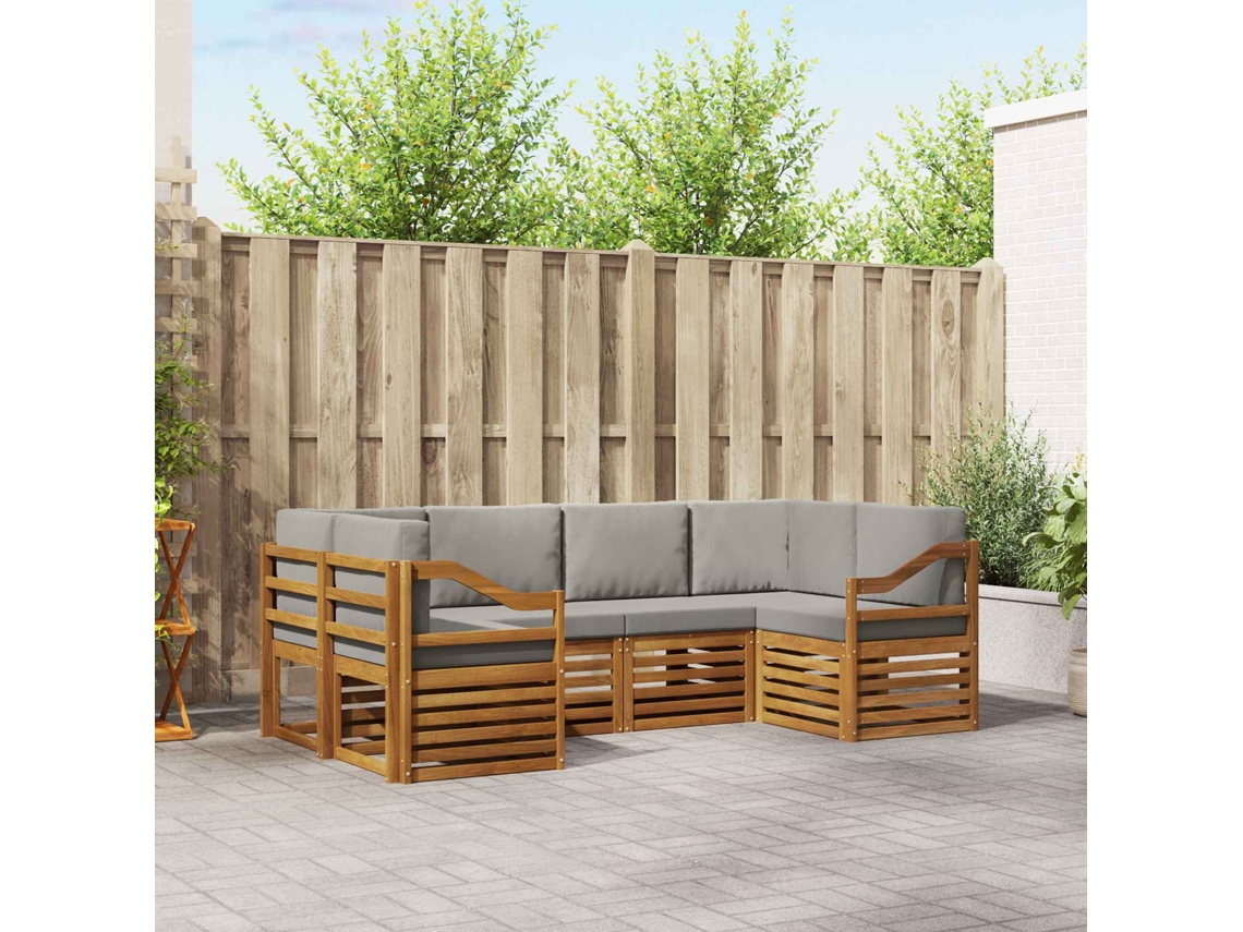 Vidaxl Conjunto De Sofás Para Exterior 6 Unid. Cinza Natural E Claro