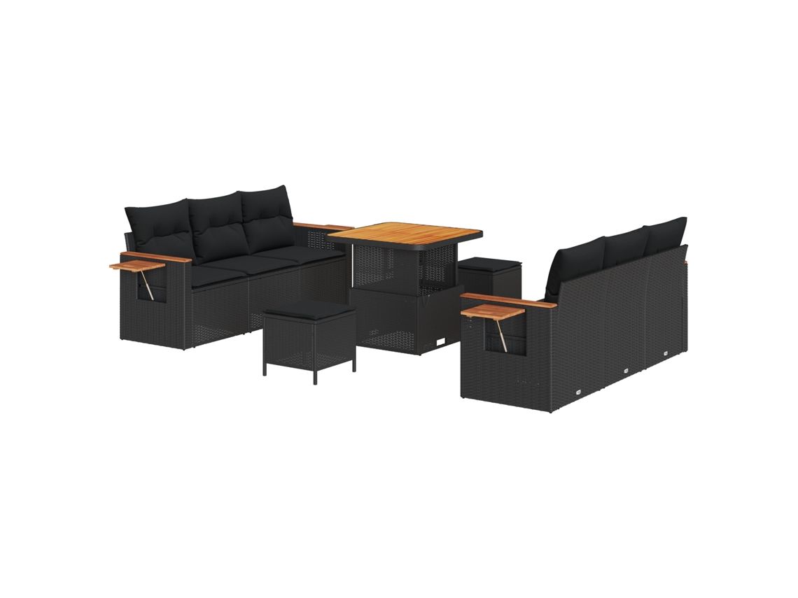 Conjunto 11 Sofá De Jardim Vidaxl Preto Vime Pe (204 X 179 X 85 Cm)