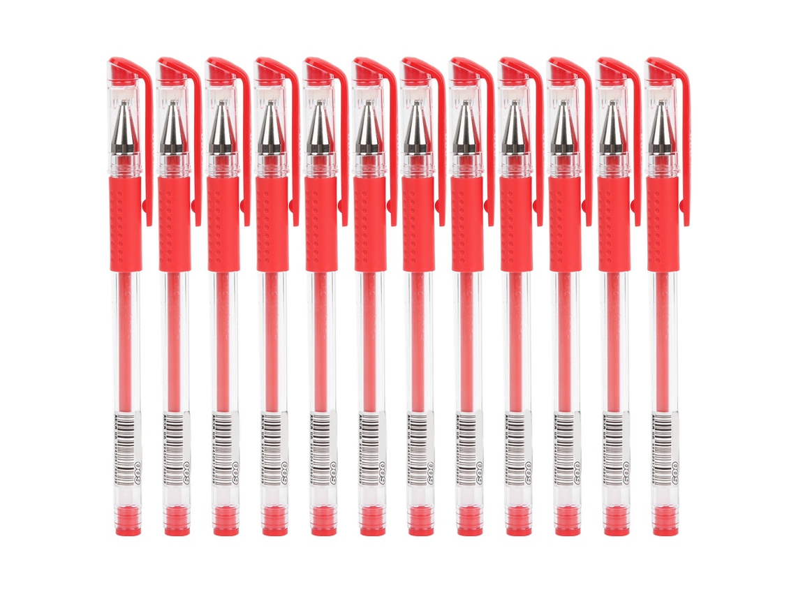 12 Plumas De Tinta Gel 0.5mm Vermelho Para Estudantes E Escritório, Materiais Escolares