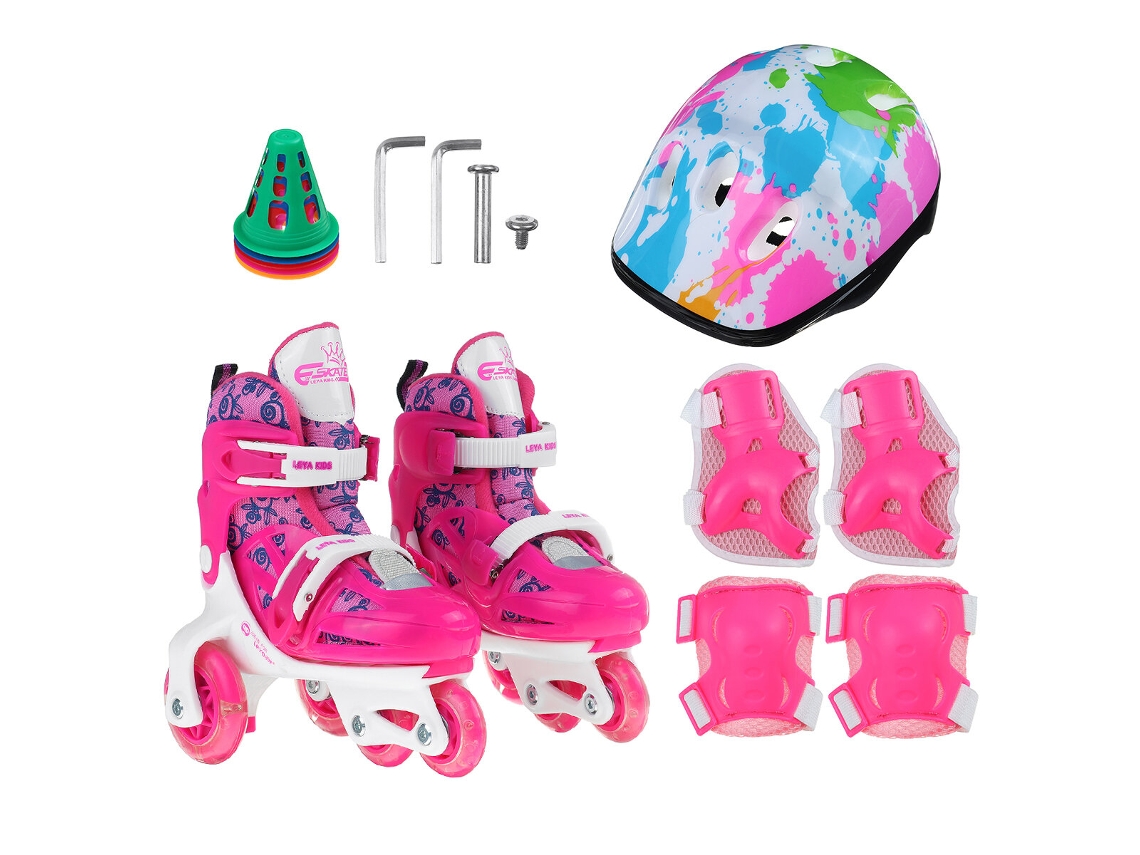 Patins De Rodas Rosa Tamanho P Infantis Com Freios Duplos Ajustáveis Rodas Luminosas E Tênis De Patinação Livre Para Iniciantes