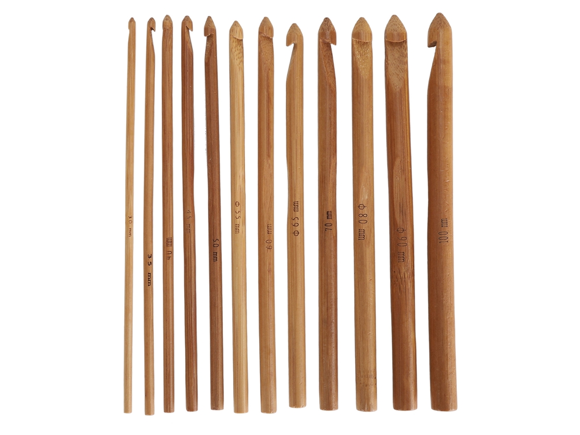 Conjunto 12 Ganchos Crochê 3 10mm Cabo Ergonômico Bambu