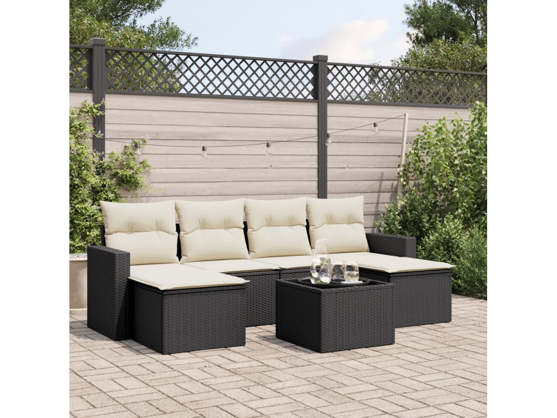 Vidaxl 7 Pcs Conjunto De Sofás P/ Jardim C/ Almofadões Vime Pe Preto