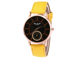 Relógio de pulso de quartzo com pulseira de couro, estilo universitário, para mulheres/homens/meninos/meninas, amarelo