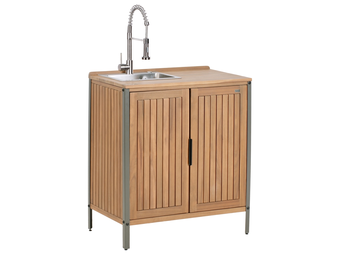 Armario De Cocina Exterior Con Fregadero Beliani Ivrea De Madera De Acacia Certificada Marrón 80x50x92