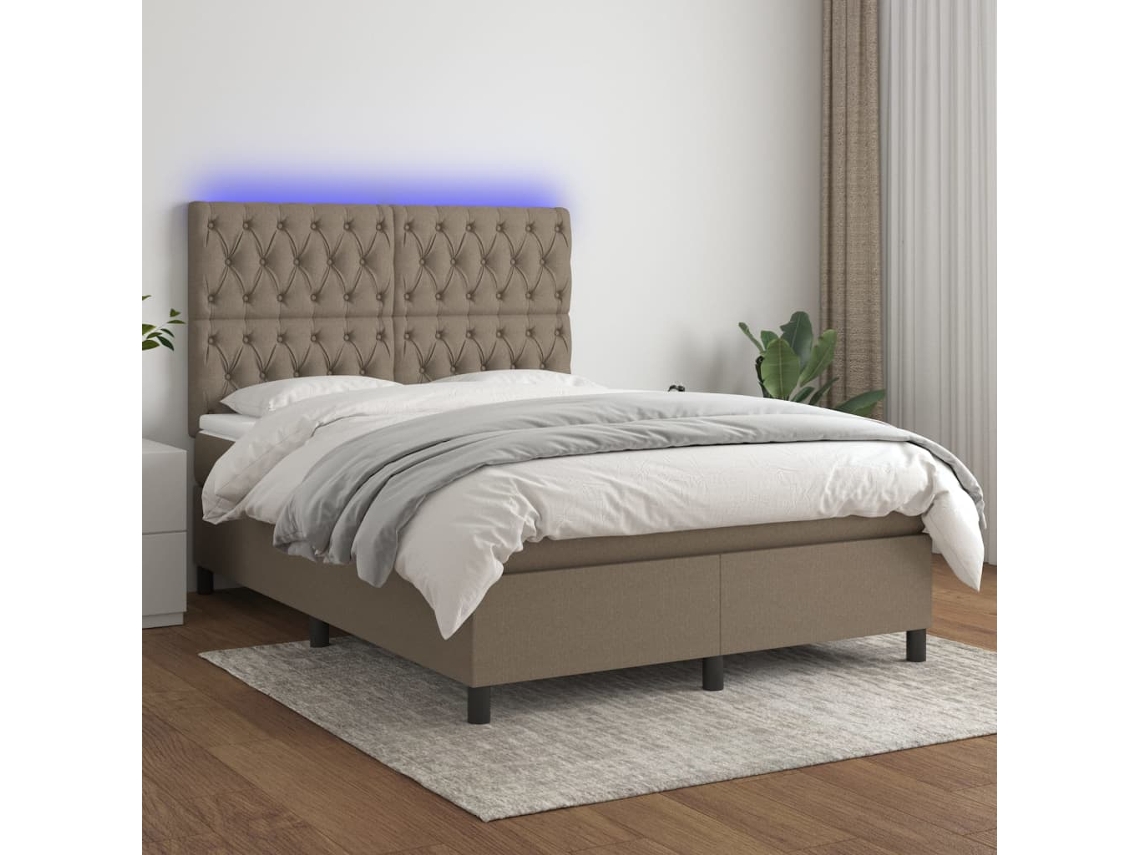 Cama Box Spring Colchão/led 140x190cm Tecido Cinza-acastanhado