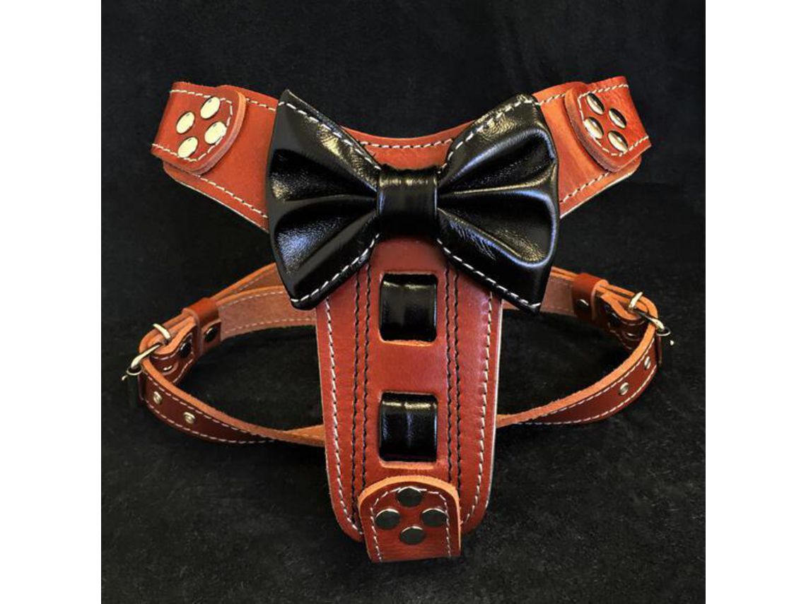 Arnês The Bowtie Couro Castanho BESTIA CUSTOM DOG GEAR XXL Worten.pt