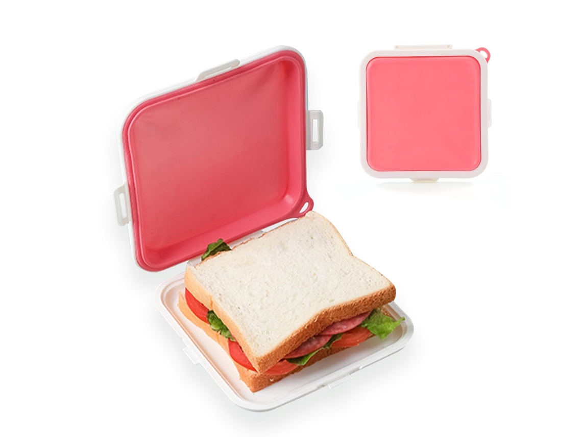 Caixa de Sanduíche Silicone Rosa, Livre de Bpa, Vedada e Reutilizável para Alimentos (1 Unid.) S/MARCA