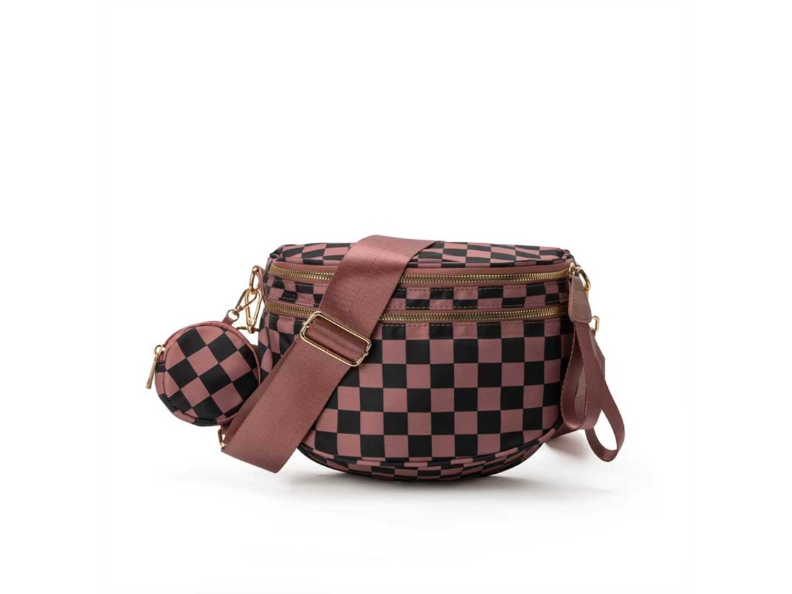Bolsa de Ombro/transversal Impermeável xadrez Marrom YUNZII