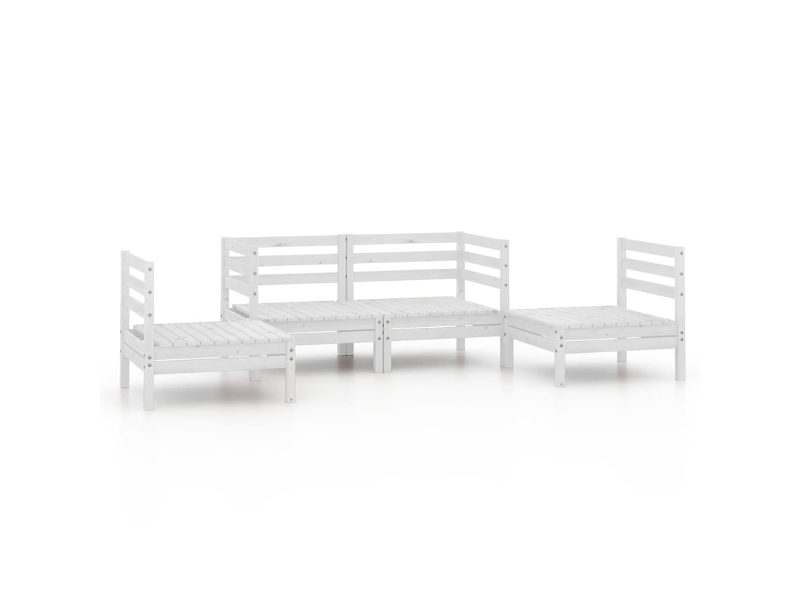 4 Pcs Conjunto Lounge de Jardim Pinho Maciço Branco MAISON EXCLUSIVE