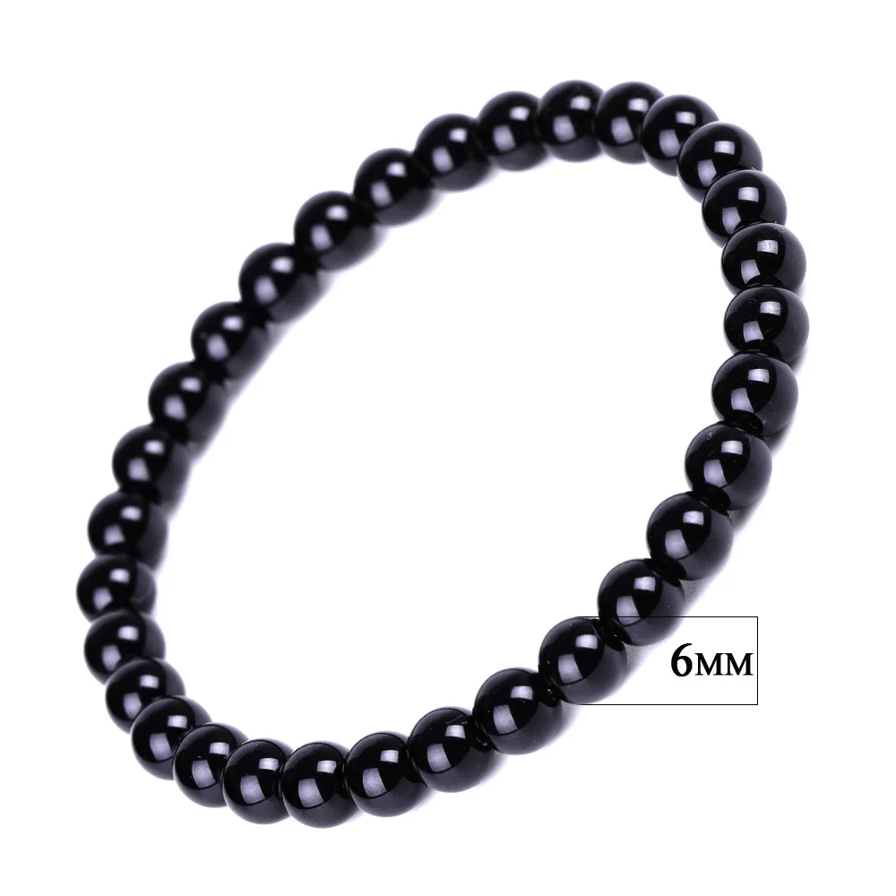 Pulseira Tibetana Budista de Obsidiana para Homens e Mulheres, Amuleto, Bracelete da Sorte MDUG (6mm X 23cm)