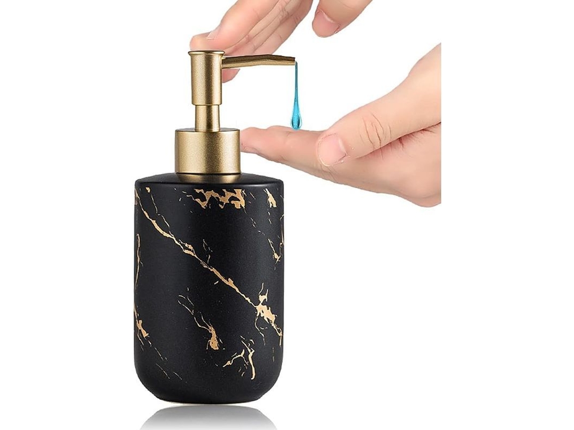 Dispensador De Jabón Cerámica Textura Mármol 300ml Para Baño Gel De Ducha Aceite Esencial Lotion Negro