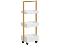 Carrinho Casa de Banho Bambu, 3 Cestos, 28x18x75 Cm, Branco Madeira