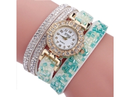 Relógio de Pulso Feminino de Quartzo com Pulseira Multicamadas e Cristais Coloridos Branco