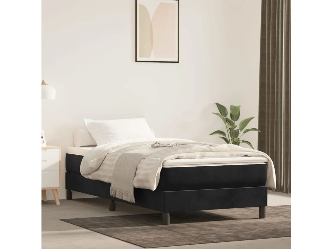 Cama Com Molas/colchão 100x200 Cm Veludo Preto