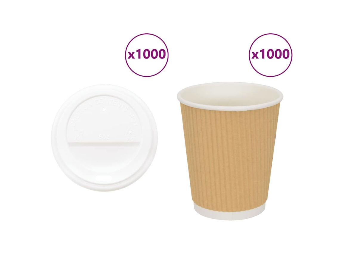 Vidaxl Copos De Café De Papel Com Tampas 1000 Pcs 8oz 200ml
