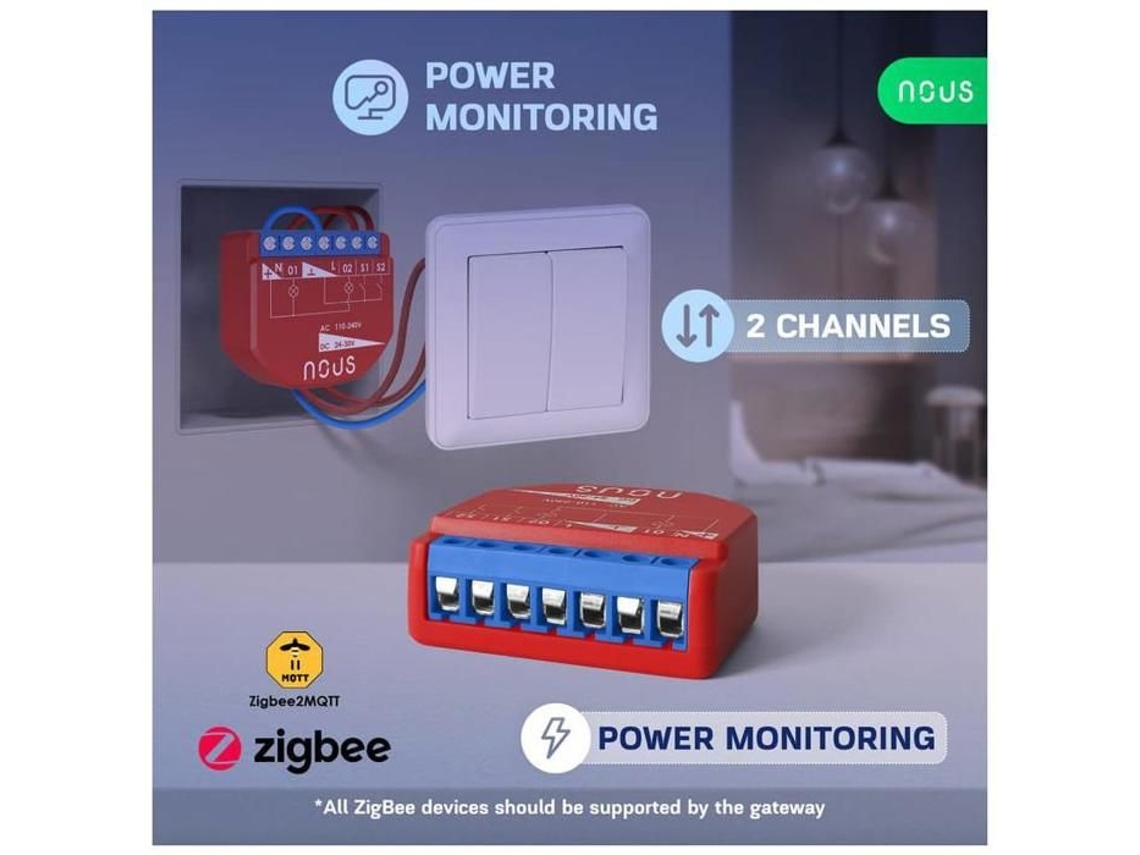 Nós B3z Módulo De Interruptor Inteligente Zigbee Nous (2 Canais, Medição De Potência)