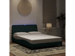Vidaxl Estrutura De Cama Com Led Sem Colchão 120x200 Cm Veludo Verde-escuro