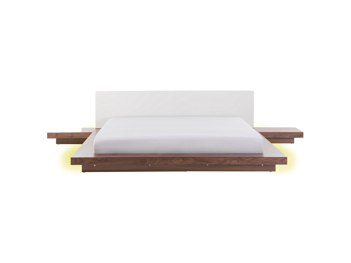 Cama casal LED castanha clara com cabeceira em pele sintética 180 x 200 ZEN