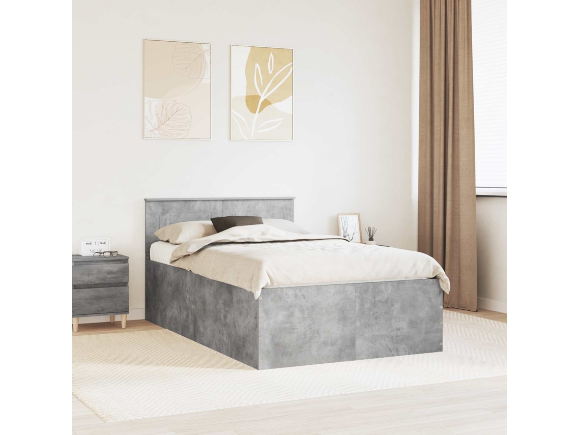 Vidaxl Estrutura Da Cama Cinzento 135 X 190 Cm Derivados De Madeira
