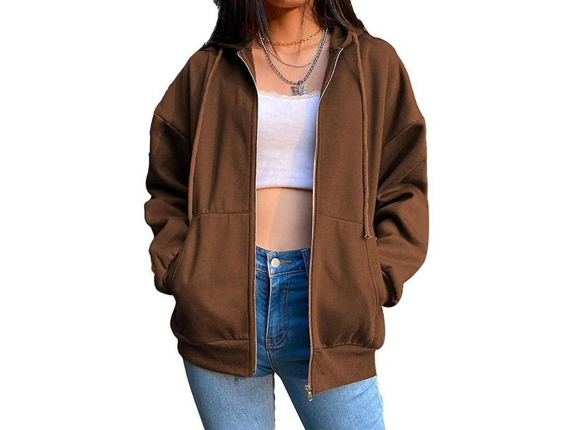 2026 chaqueta de Sudadera Con Capucha para Mujer de Tela Vintage 90, Oversized de Poliéster Con Cierre Zipper Y Bolsillos