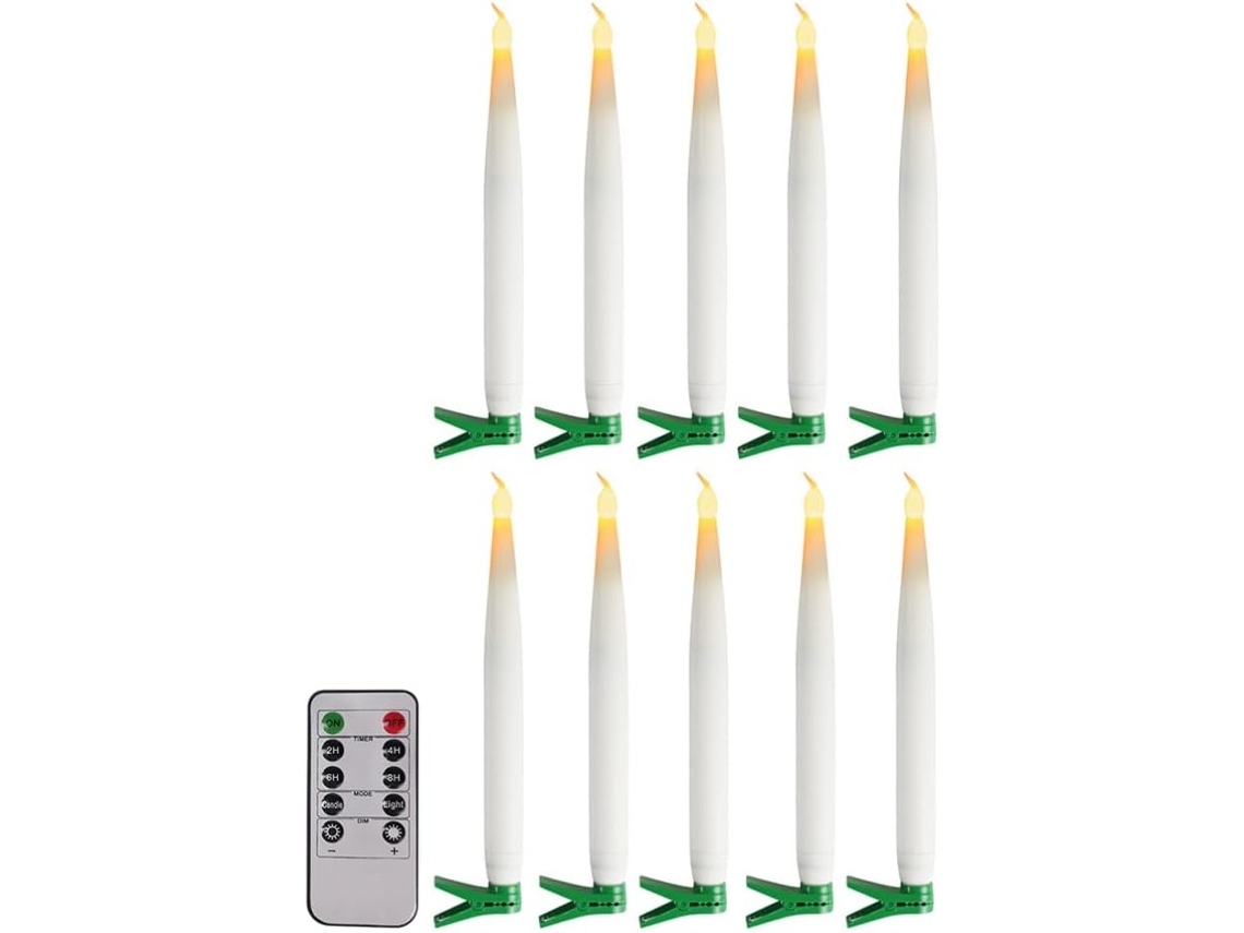 Conjunto De 10 Velas De Natal Led Com Presilha, Sem Bateria, Cor Branca, Para Decoração De Festas Conjunto De 10 Velas De Natal Led Com Gokoco