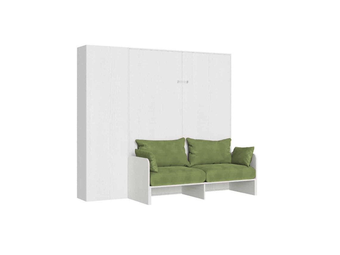 Cama De Casal Dobrável Kentaro 160 Cm Com Sofá E Coluna Em Branco Freixo E Verde
