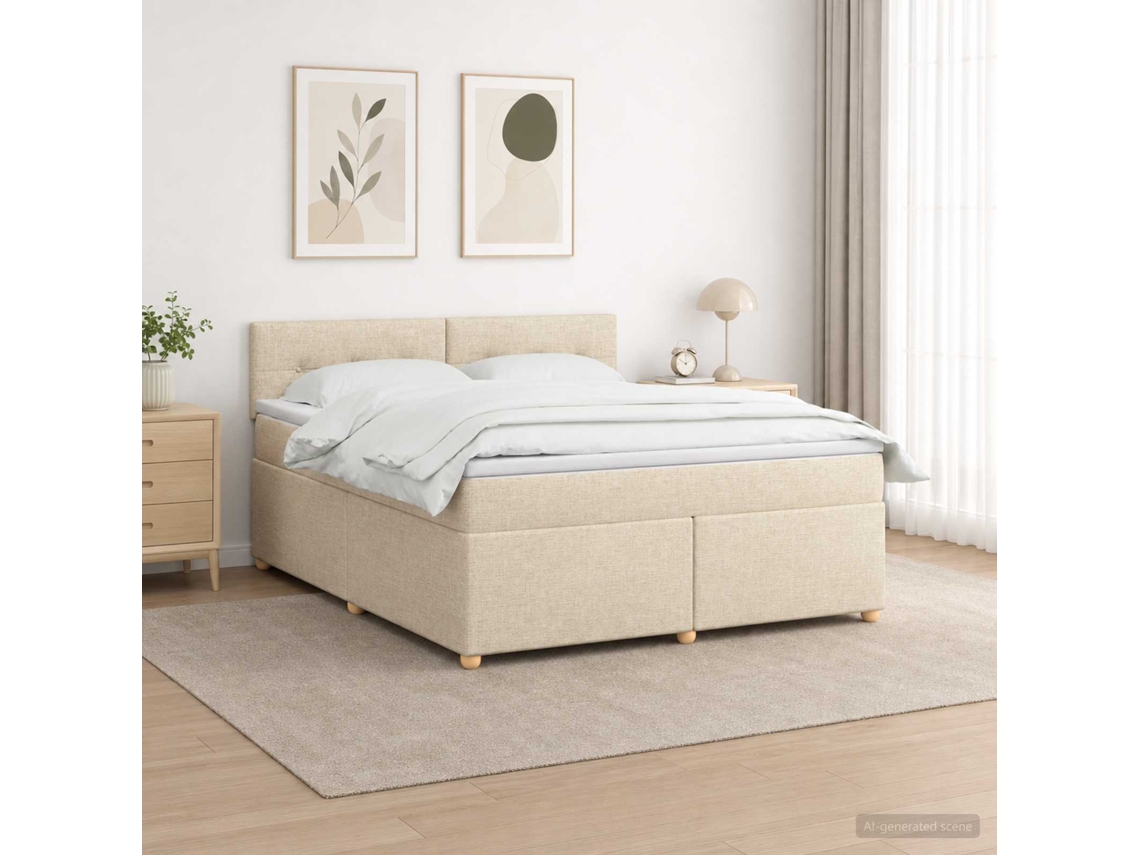 Vidaxl Cama Box Spring Com Colchão Creme 140 X 200 Cm Tecido