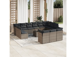 Vidaxl 14 Pcs Conjunto Sofás P/ Jardim C/ Almofadões Vime Pe Cinzento