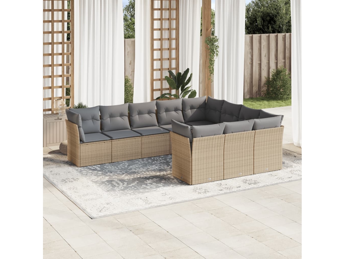 Conjunto de 10 Sofás para Jardim com Almofadas Vime Pe Bege Dkd Home Decor