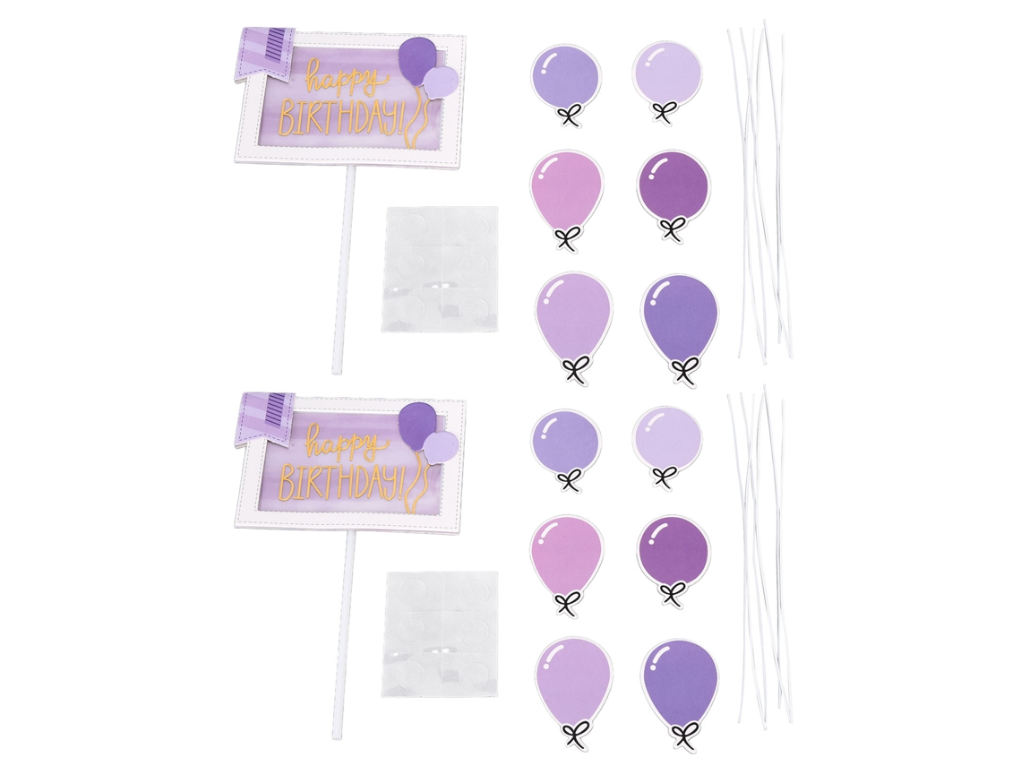 2 Unidades De Decoração Bolo Aniversário Roxo Para Menina, Com Letras E Papel.