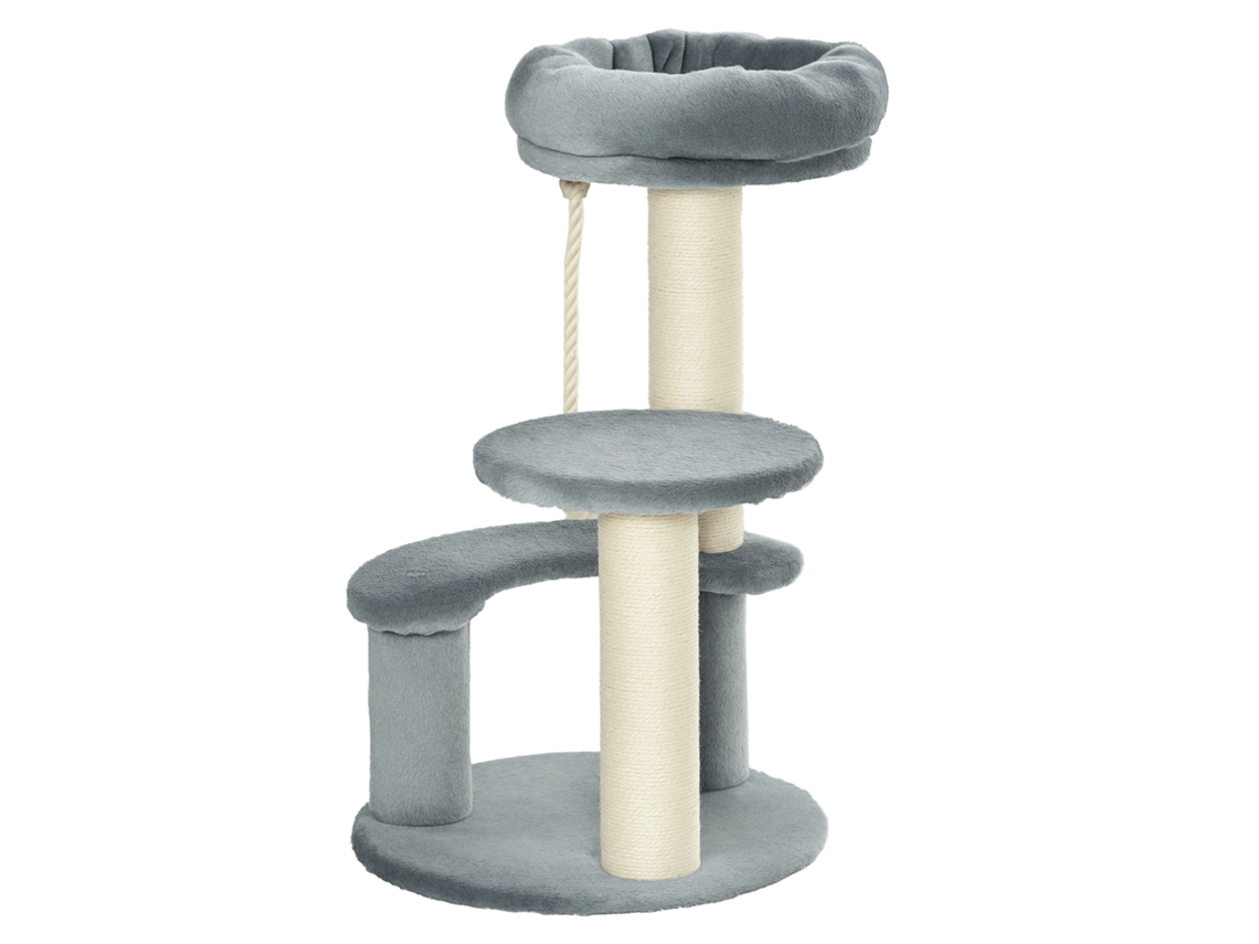 Árvore Para Gatos Com 2 Postes De Sisal Natural Para Arranhar, 3 Plataformas De Corda Para Escalada, Dimensões: Ø 40 X 65 Cm (altura), Cinza