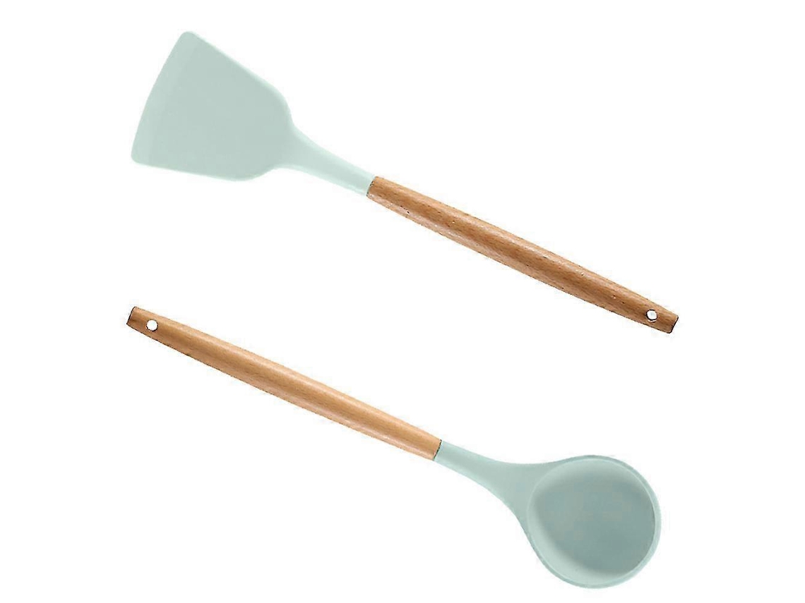 Conjunto De Utensílios De Cozinha De Silicone, Conjunto De 2 Utensílios De Cozinha Com Acabamento Em Madeira Db Aquaforge